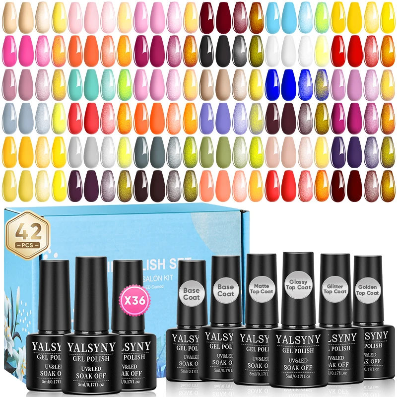42 pcs Gel Nail Polish Set，36 Colors Gel Polish Kit With Base Coat ,Glossy, Matte, Golden, And Glitter Top Coat Nail Polish Set