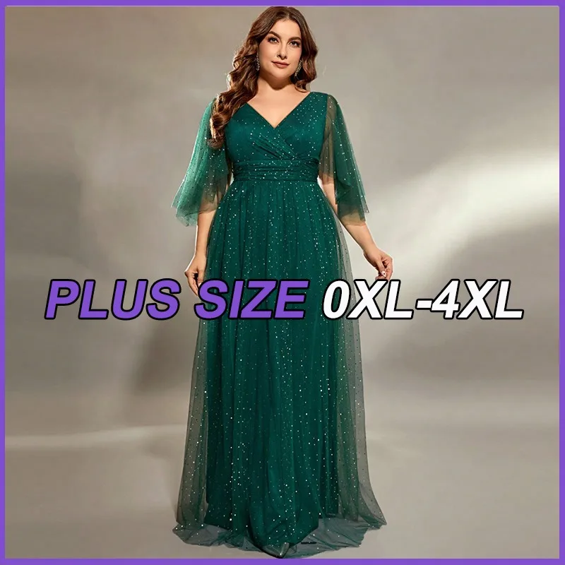 

Plus Size Dresses V-Neck Cross Chest Pleats Irregular Long Sleeve Frock Netting A Full Skirt Evening Gown Ball Dress Party Dress