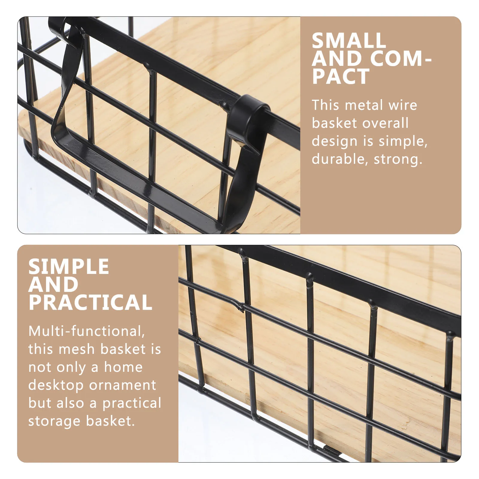 

Black Small Kitchen Storage Basket 32x22x11cm Wire Mesh Handle for Fruits Vegetables Bathroom Organizers Farmhouse Baskets