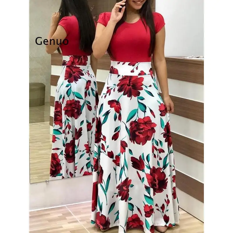 2026 Women Floral Print Maxi Skirt Color Block Design for Casual and Vacation Wear