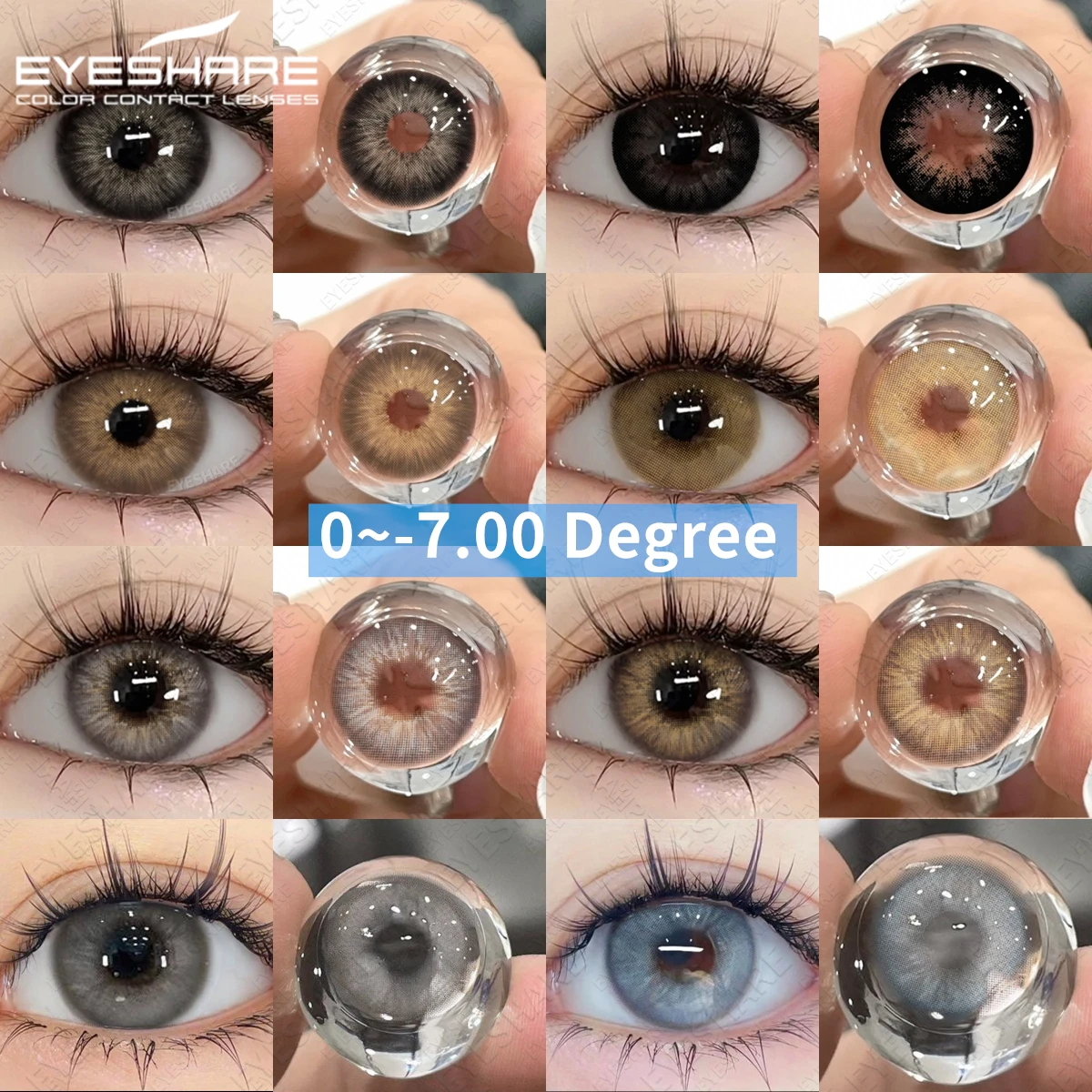EYESHARE Farbkontaktlinsen mit Grad, 2 Stück, natürliche blaugraue Linse mit verschreibungspflichtigen, hochwertigen braunen Kontaktmyopie-Linsen
