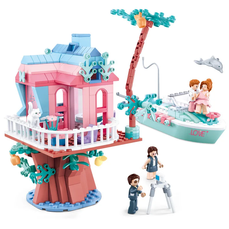 Sluban Happy Wedding Party Casa sull'albero Barca Nave Building Block Bambini Mattoni educativi fai da te Giocattoli Regalo per bambini Ragazze