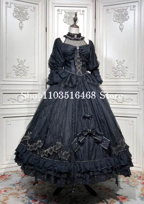 Vintage Victorian Prom Dress Navy Fantasy Lolita Half Sleeve Pleated A-line Poncho Lace Applique Formal Occasion Dresses