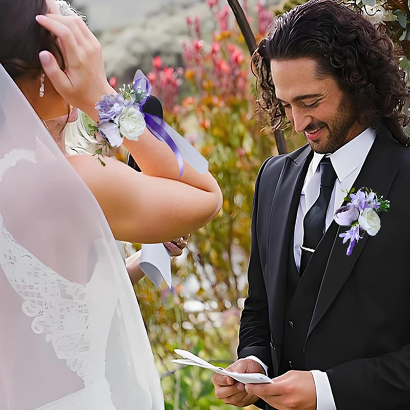 結婚式の手首用の紫色のコサージュ,花のアクセサリー