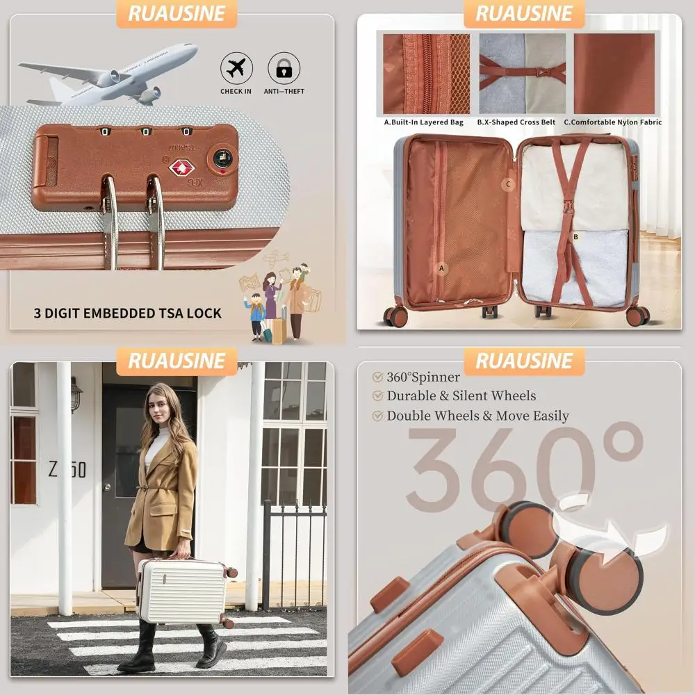 

Легкий твердый чемодан-спиннер с замком TSA, серебристый