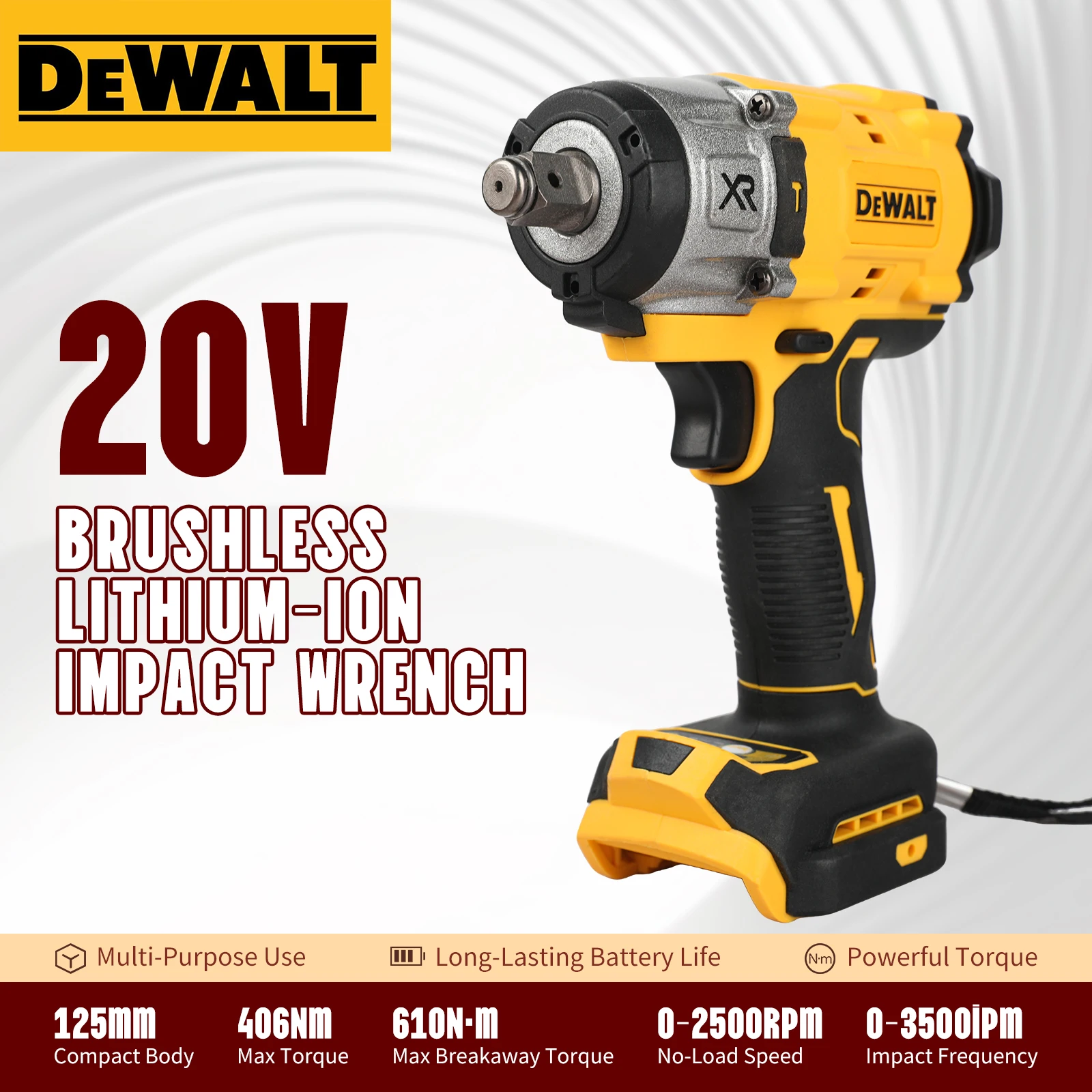 dewalt-dcf922-1-2-square-drive-brushless-impact-wrench-20v-610nm-high-torque-cordless-power-tool-for-vehicle-disassembly-repair