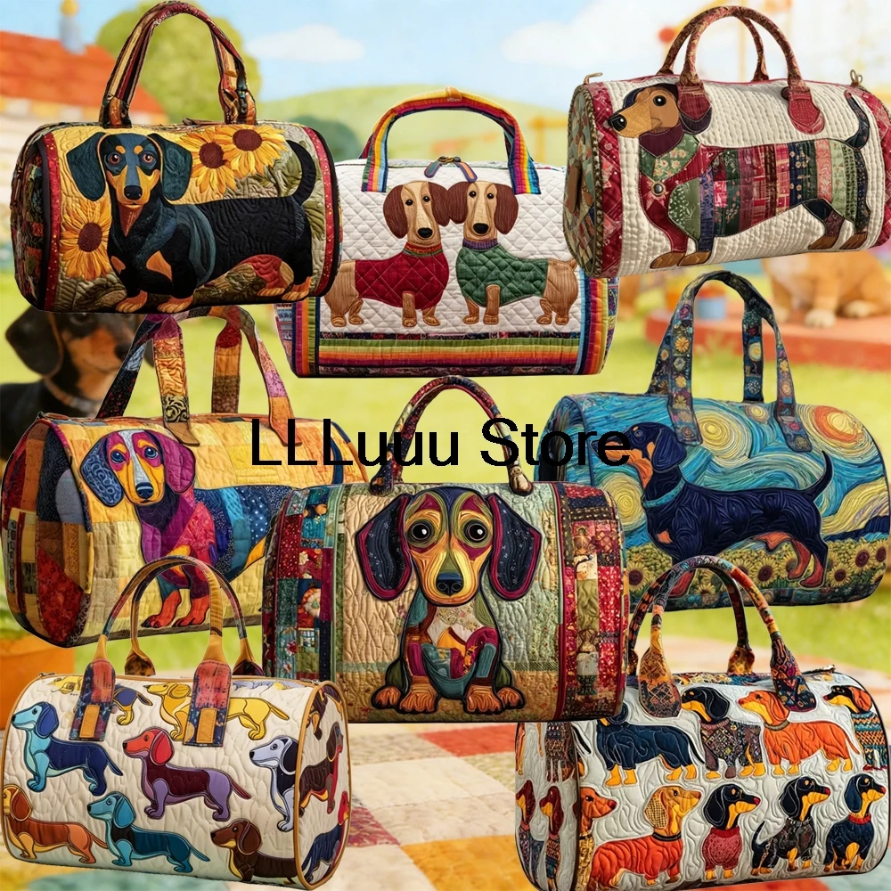 3D Print Dachshund Dogs Animal Quilted Duffle Bag Personalized Custom Travel Tote Women Men Weekender Bag