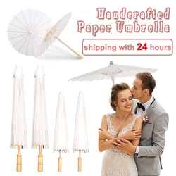 84/60CM White Paper Parasol Umbrella for Wedding, Party Favor DIY Bamboo Umbrellas, for Bridal Shower Centerpieces, Photo Props