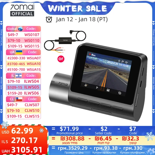 70mai A500S grabadora coche DVR cámara frontal A500S 1944P visión nocturna 70mai Dash Cam Pro Plus GPS incorporado Wifi soporte cámara trasera