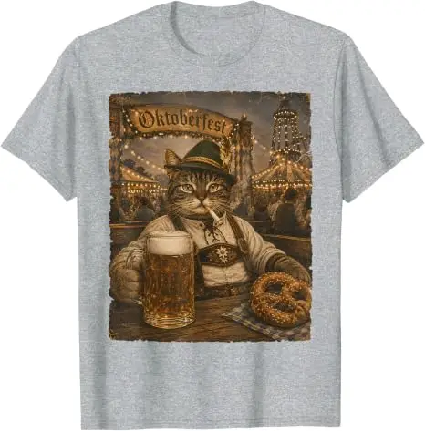 Oktoberfest Herren Lederhosen Lustiges Deutsches Biertrink-Meme T-Shirt Y2k Oktoberfest Kostüm Grafik Katze Papa Trinker T-Shirt Geschenk – Detail 5