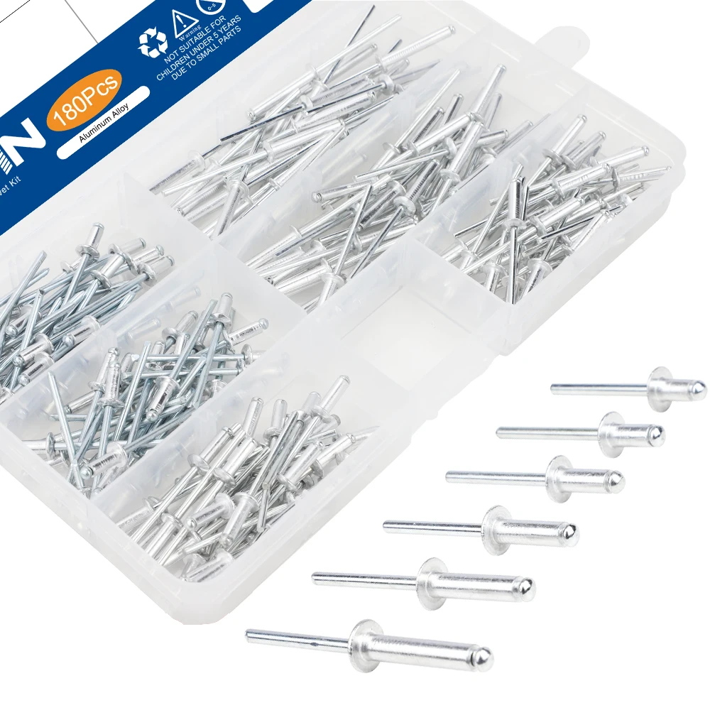 70/120/180pcs Aluminum Blind Rivets Kit M3.2 M4 M4.8 Dome Head Aluminium Pop Rivets Assortment Kit Nail Pull For Furniture