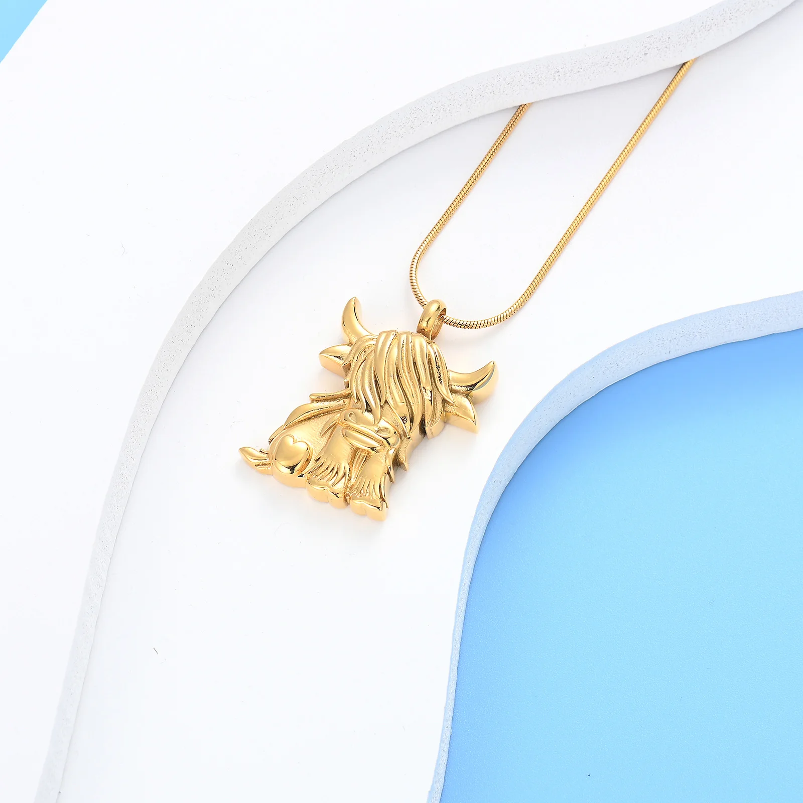 Highland Cattle Memorial Cremation Pendant Keepsake Urn Necklace For Human/Pet Ashes Holder Stainless Steel Jewelry