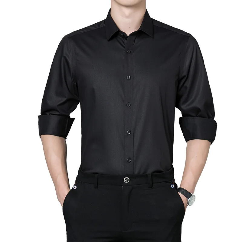 Chemise blanche à manches longues en fibre de bambou pour homme, coupe régulière, formel, affaires, décontracté, quatre saisons, nouveau degré déformable, haut de document solide