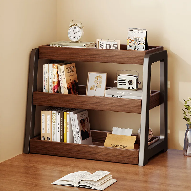 

Wooden Desktop Storage Shelf Trapezoidal Small Desk Bookshelf Multi-layer Writing Desk Desk Storage Rack