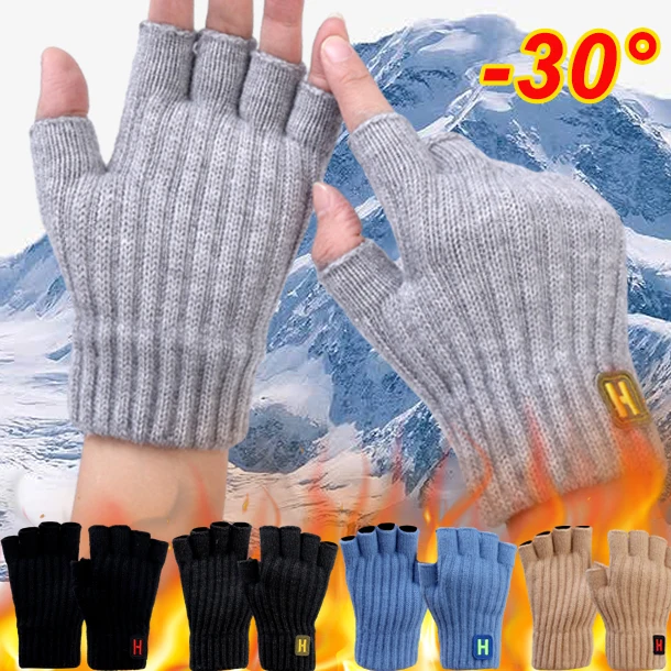 Short Half Finger Gloves Winter Warm Unisex Outdoor Fingerless Gloves Women Men Thicken Cotton Knitted Elastic Write Work Mitten