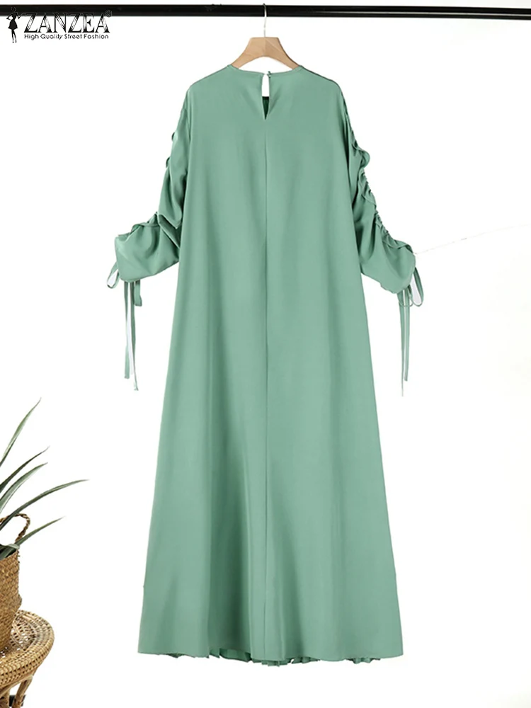 Muzułmańskie hidżab sukienki Abaya ZANZEA wiosna Maxi Sundress kobiety moda z długim rękawem plisowana sukienka na imprezę islamska odzież szata Femme — zdjęcie 6