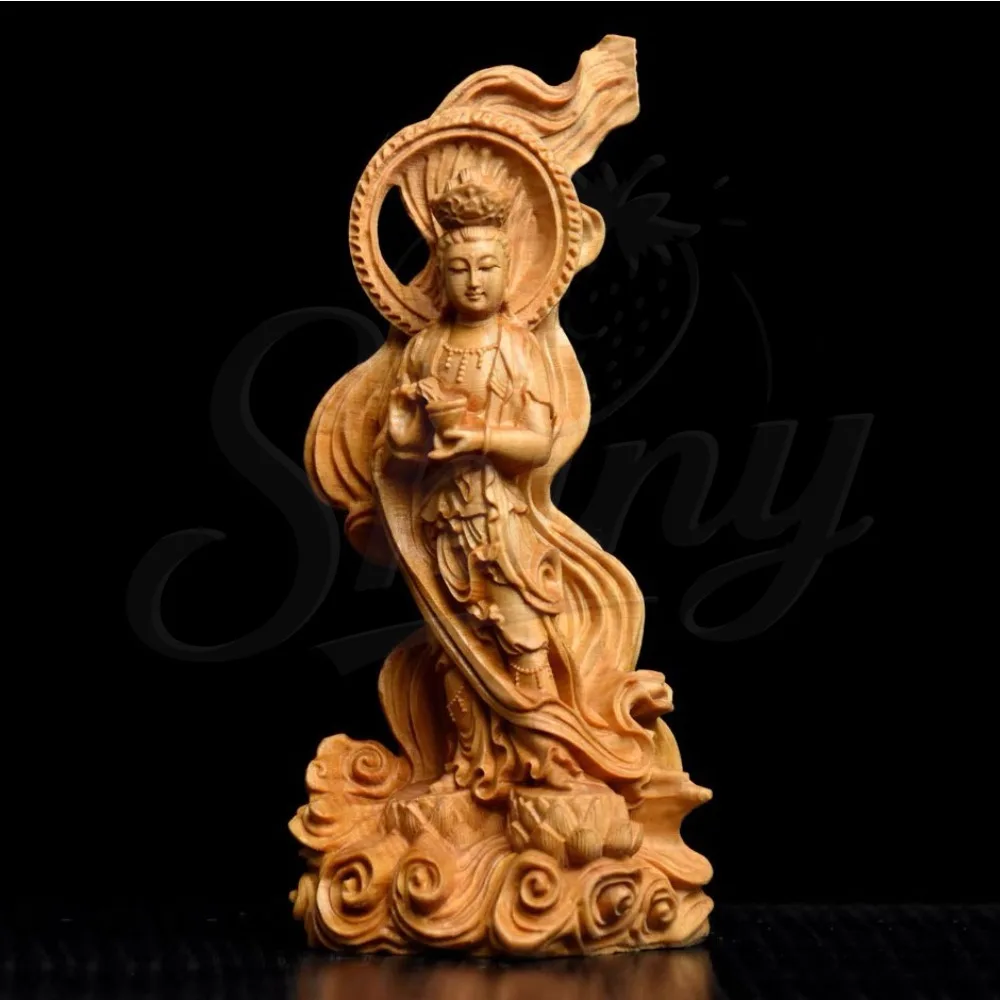 

Cliff Cedar Wood Carving of Guanyin, The Goddess of Mercy, Home Furnishings Buddha Guanyin Buddha Statue Ornaments Gift