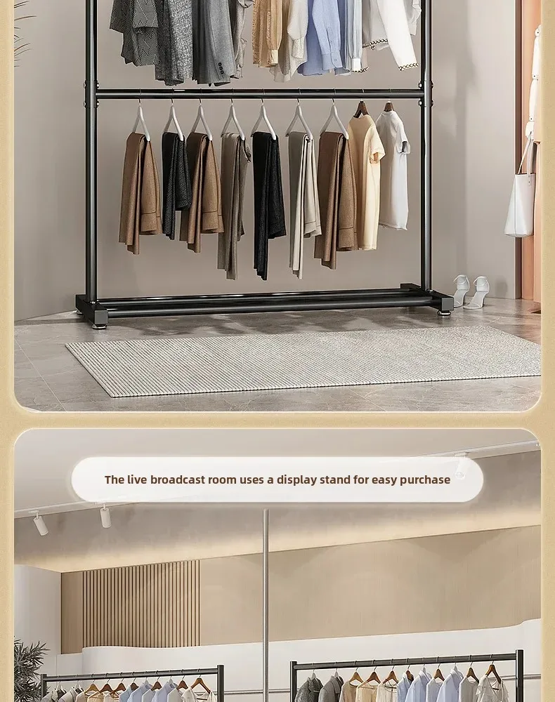 Clothes Rack for Living Room, Floor Standing Coat Hanger, Modern Closet Organizer, Multifunctional Shelves with Hook, Home