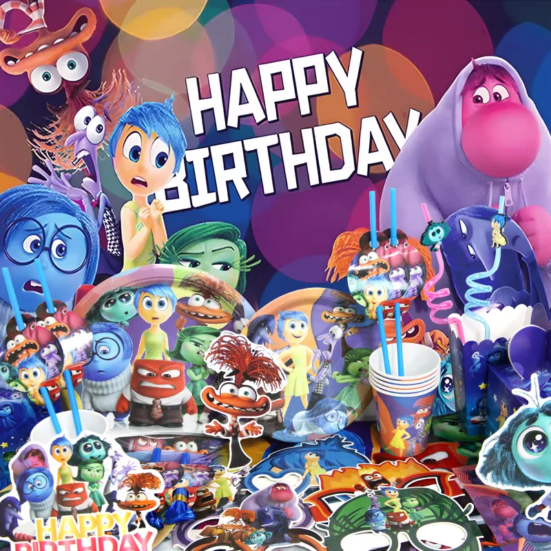 Inside Out Birthday Party Decoration Foil Latex Balloon Disposable Tableware Backdrop Kids Event Supplies Banner Cake Decoration