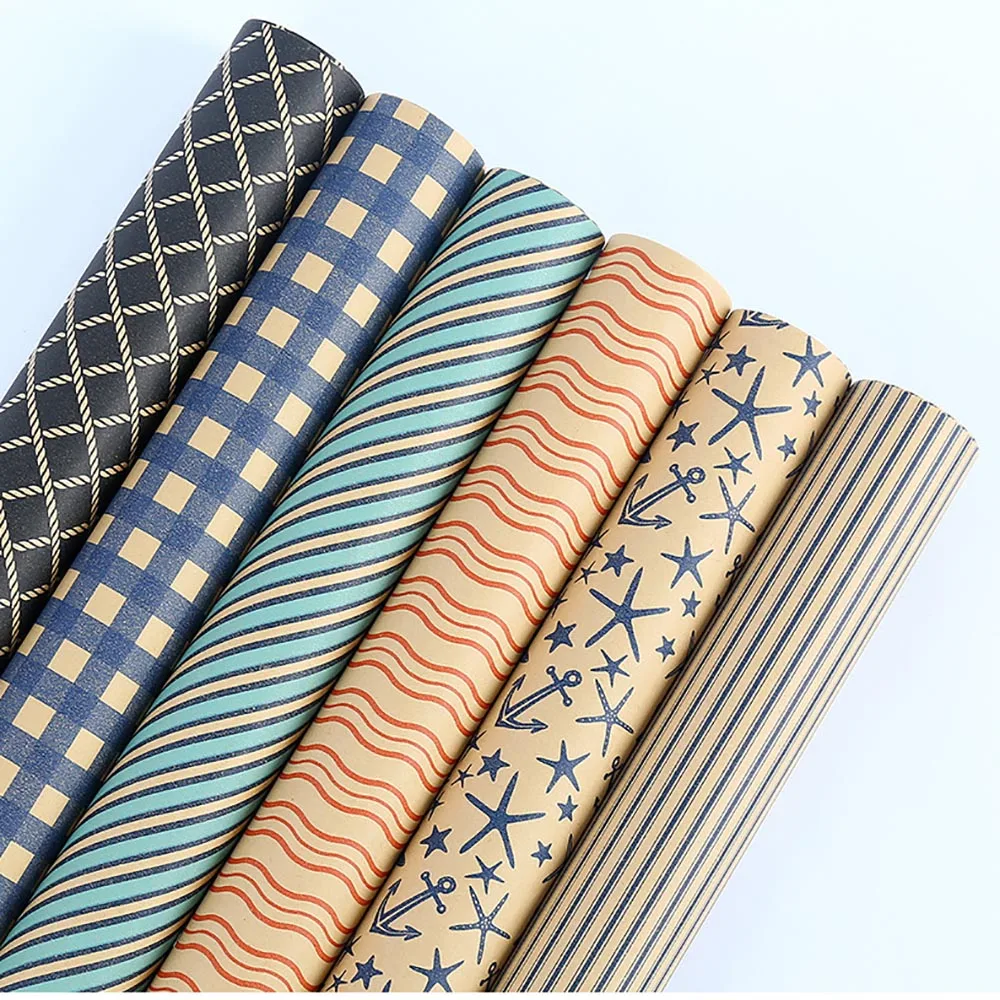 Decorative Packaging Paper Grid Pattern Sea Star Pattern Paper Craft Kraft Paper Sea Star For Bouquet Packaging Birthday Gift