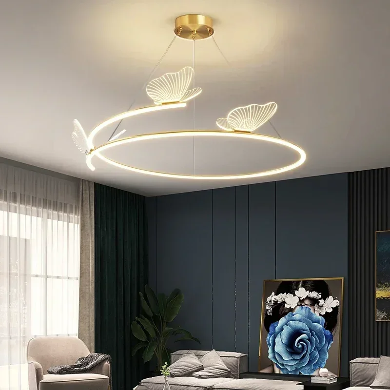 

Modern Butterfly Chandelier Minimalist Living Room Hanging Lamp Fashion Creativity Pendant Light for Home Decoration Round LED