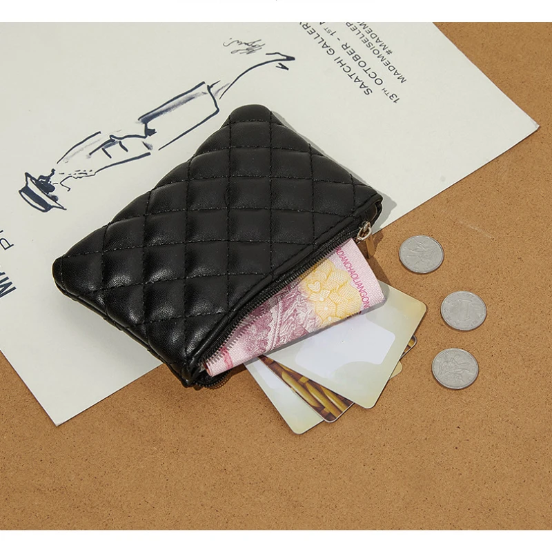 Coin Purse Ladies New Diamond Check Short Pure Color PU Leather Ultra-light Ladies Bank Card Coin Bag Wholesale