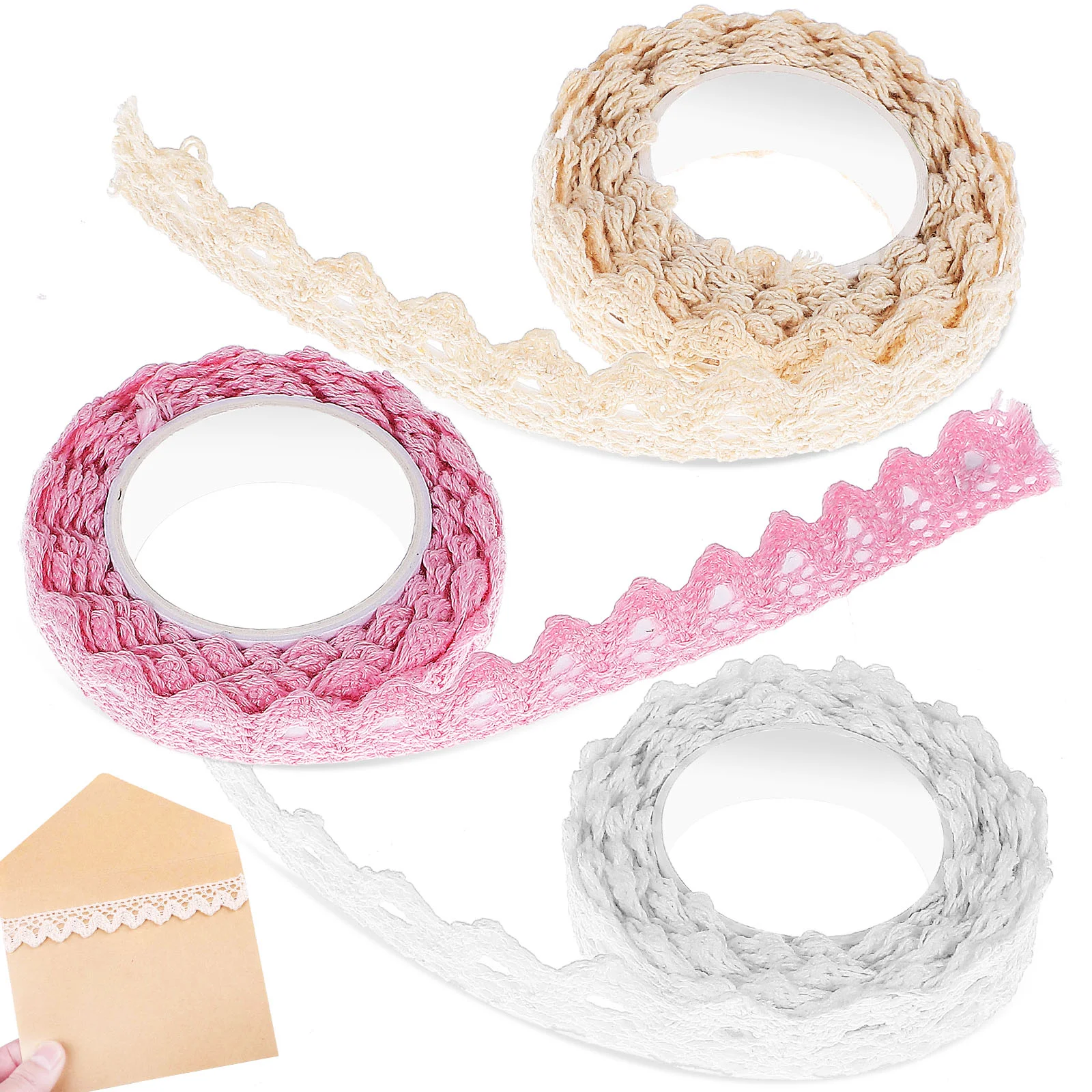 

3 Rolls Self Adhesive Lace Tape White Beige Decorative Crochet Wedding Crafts Scrapbook Gift Bottle Cake Wreath Decoration