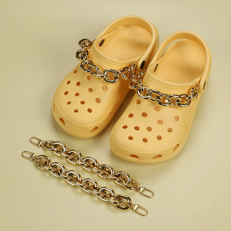 1PCS Shoes Charms Chain Gold Rose Diamond-mounted Shoe Chain Accessories Croc Clogs Sandals Detachable Decorate Girl Gifts