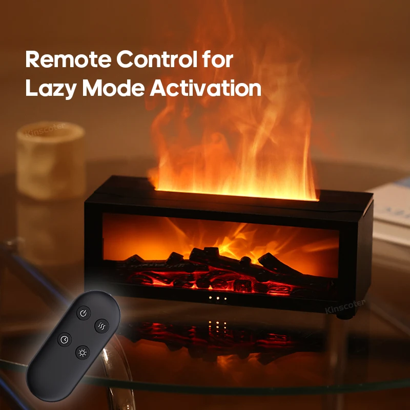 Fireplace Aroma Diffuser Creative Flame Humidifier Waterless Auto-Off Protection with Remote and Realistic Fireplace Night Light