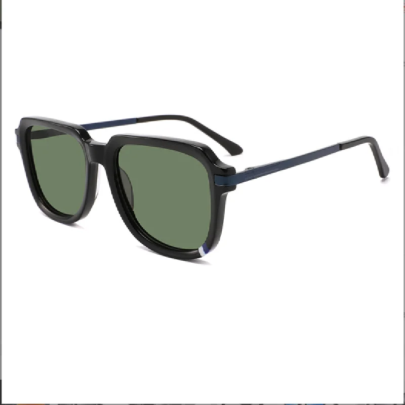 Metallic splicing men's fashion polarized sunglasses Dark green driving sunscreen acetate luxury glasses