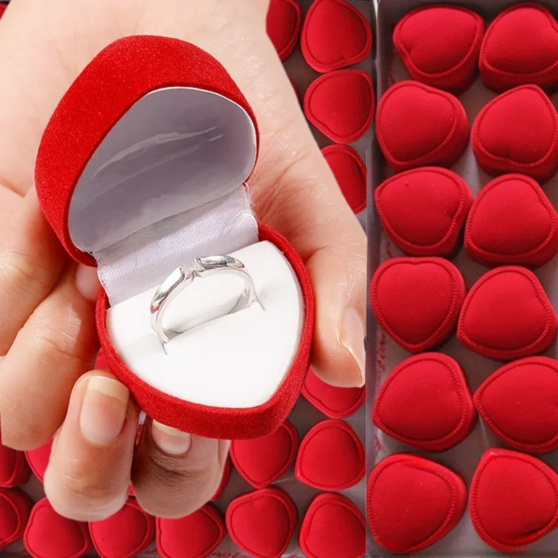 1/30Pcs Beflockung Rot Herz Form Ring Boxen für Hochzeit Ring Romantische Valentinstag Geschenke Charms Schmuck Vitrinen großhandel