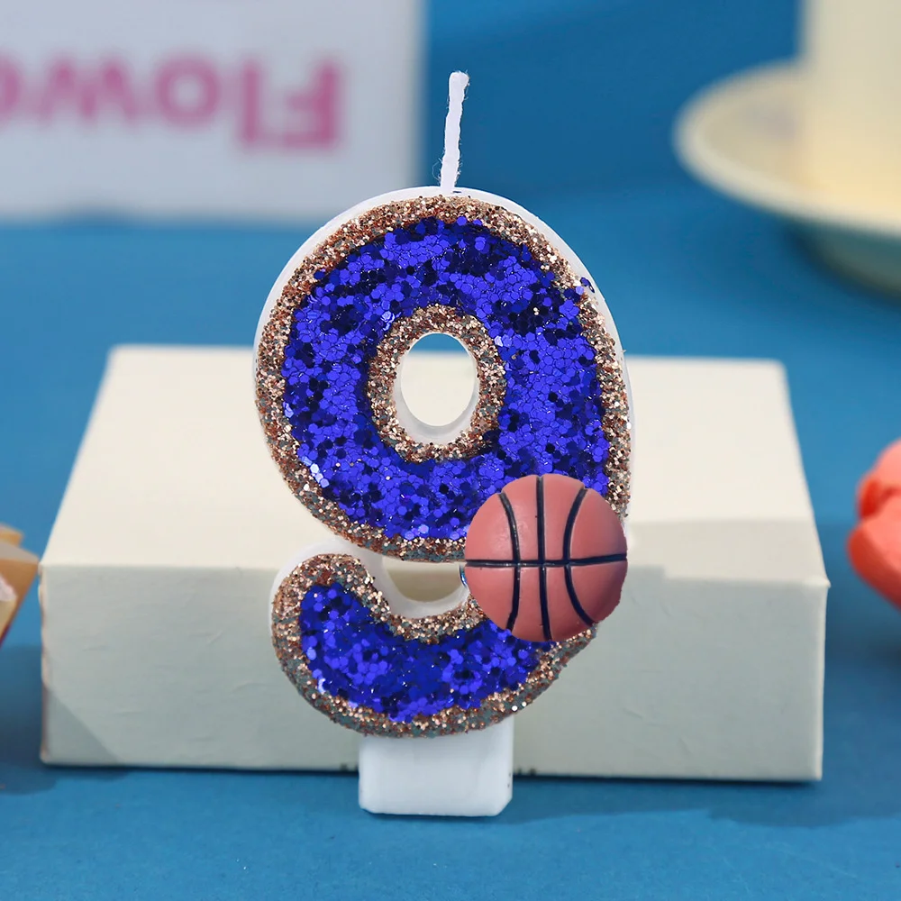 Blaue Basketball-Digitalkerze Kreative Super-Pailletten Wind-Jubiläumstortenkerze