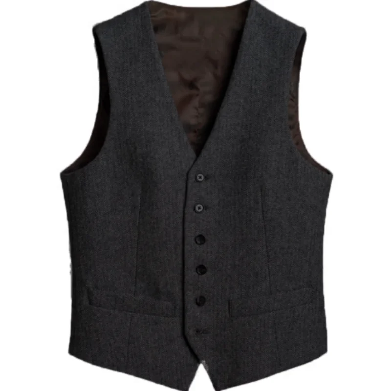 Men's Vest V-neck Sleeveless Herringbone Pattern Elegant Suit Jacket Warm and Windproof 2023 New Product