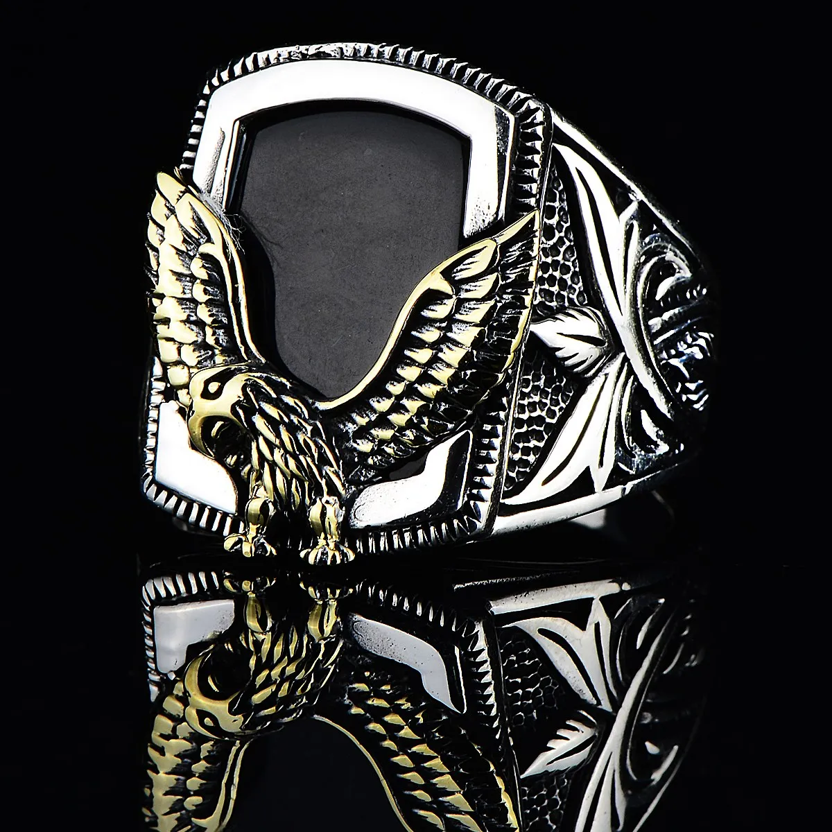 Onyx Stone Ring , Eagle Men's Ring , Silver Eagle Figure Ring , Ottoman Style Ring , Men Jewelry , 925k Sterling Silver Ring