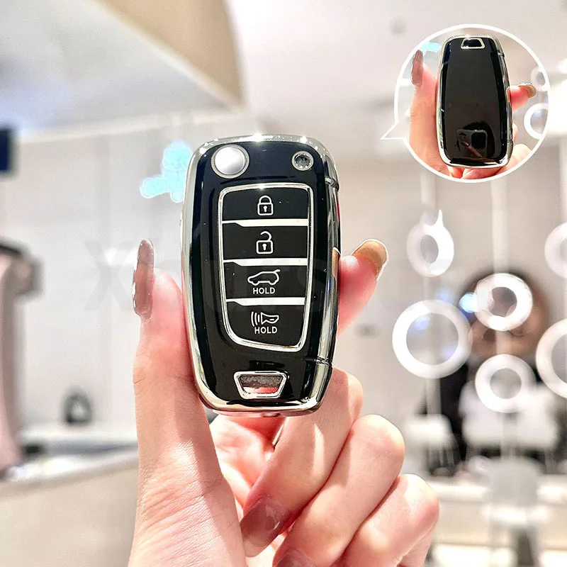 Fob Keyless Shell 4 Buttons TPU Car Key Case Cover For Hyundai Santa Fe Solaris Genesis Azera I40 I35 Elantra Tucson KONA I30