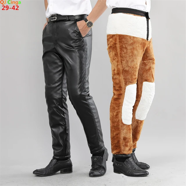 Men s High Waist Stretch Leather Pants Windproof Straight Biker PU Pants Warm Winter Trousers New Fashion 29 42 AliExpress
