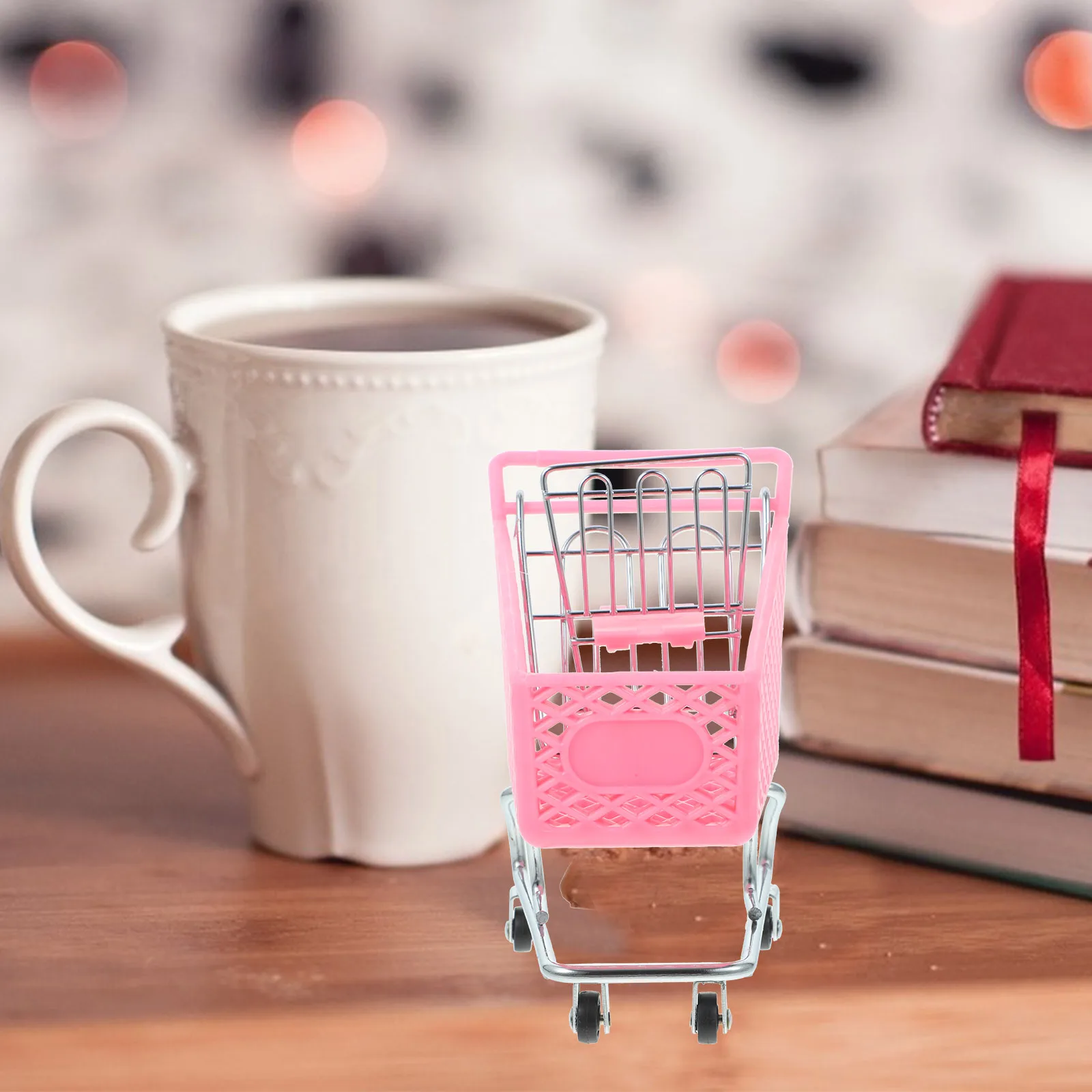 

Creative Mini Plastic Shopping Cart Rought Iron Storage Decorative Table Accessory Random Color Toy