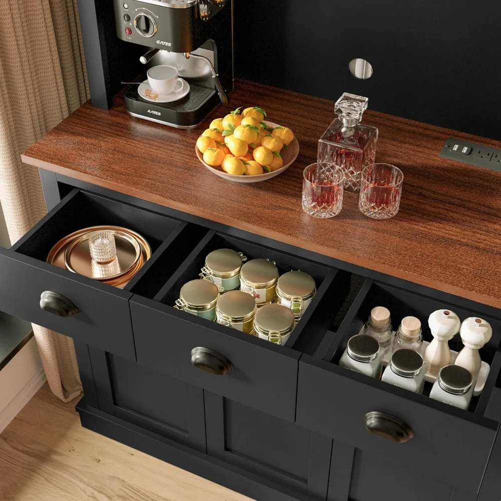 Зарядная станция Высокий кухонный шкаф для кладовой со столешницей, ящиками, полкой для микроволновой печи и решениями для хранения продуктов питания