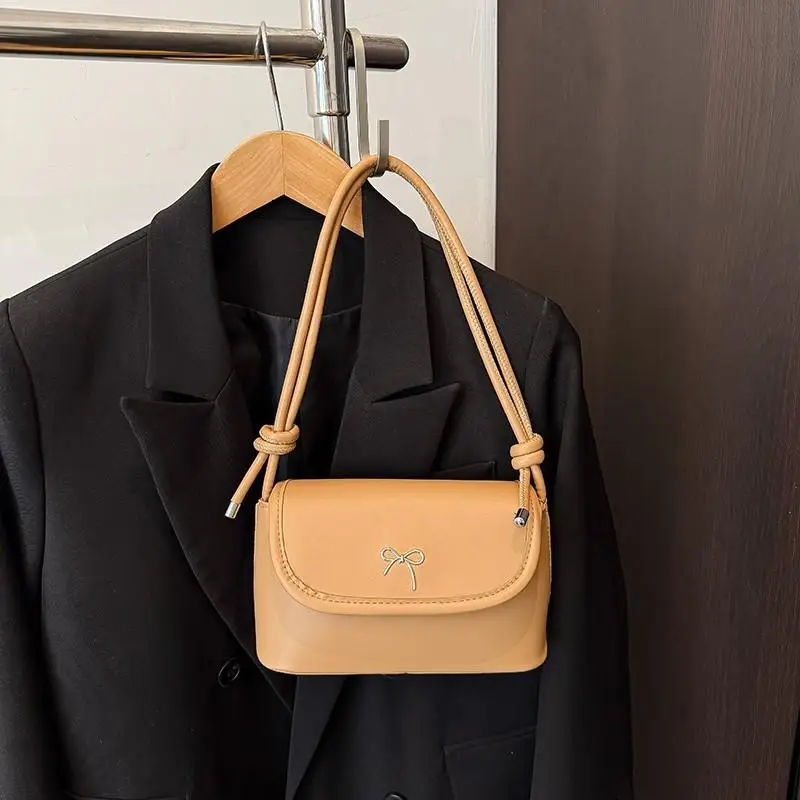 

Underarm Bag Solid Color Butterfly Knot PU Single Shoulder Bag Simple Fashion Style Shoulder Bag For Women Small Square Bag