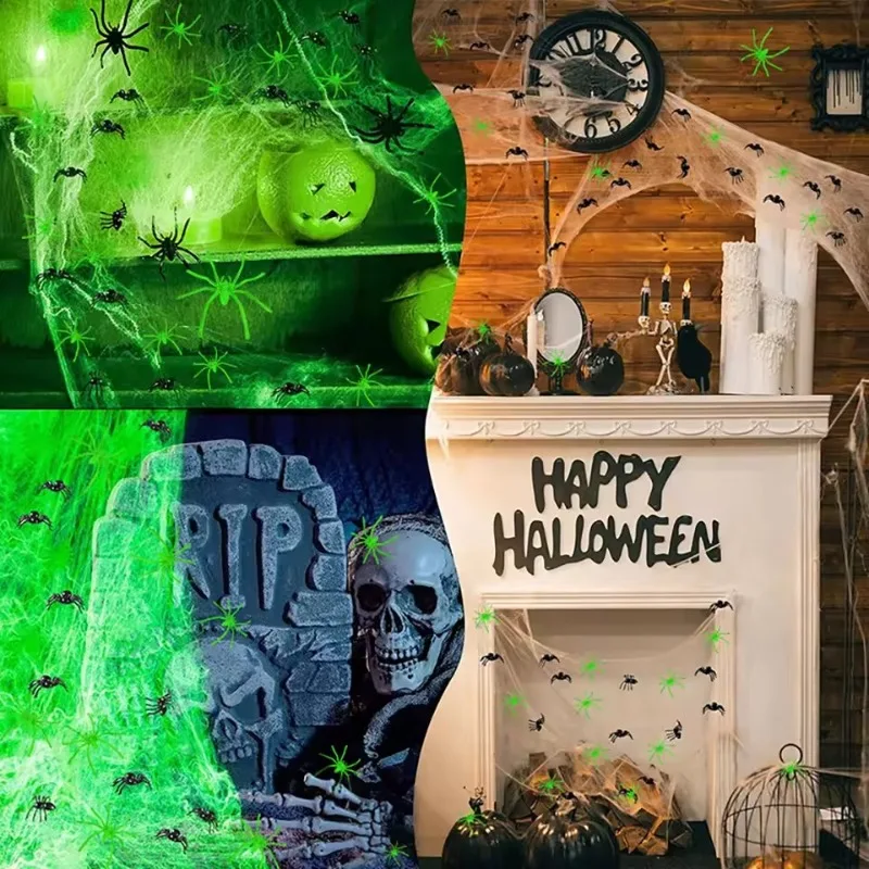 

Luminous Spider Web,Stretchy Artificial Cobweb with Fake Spiders,Halloween Decorations,Outdoor Horror Haunted House Decor Props