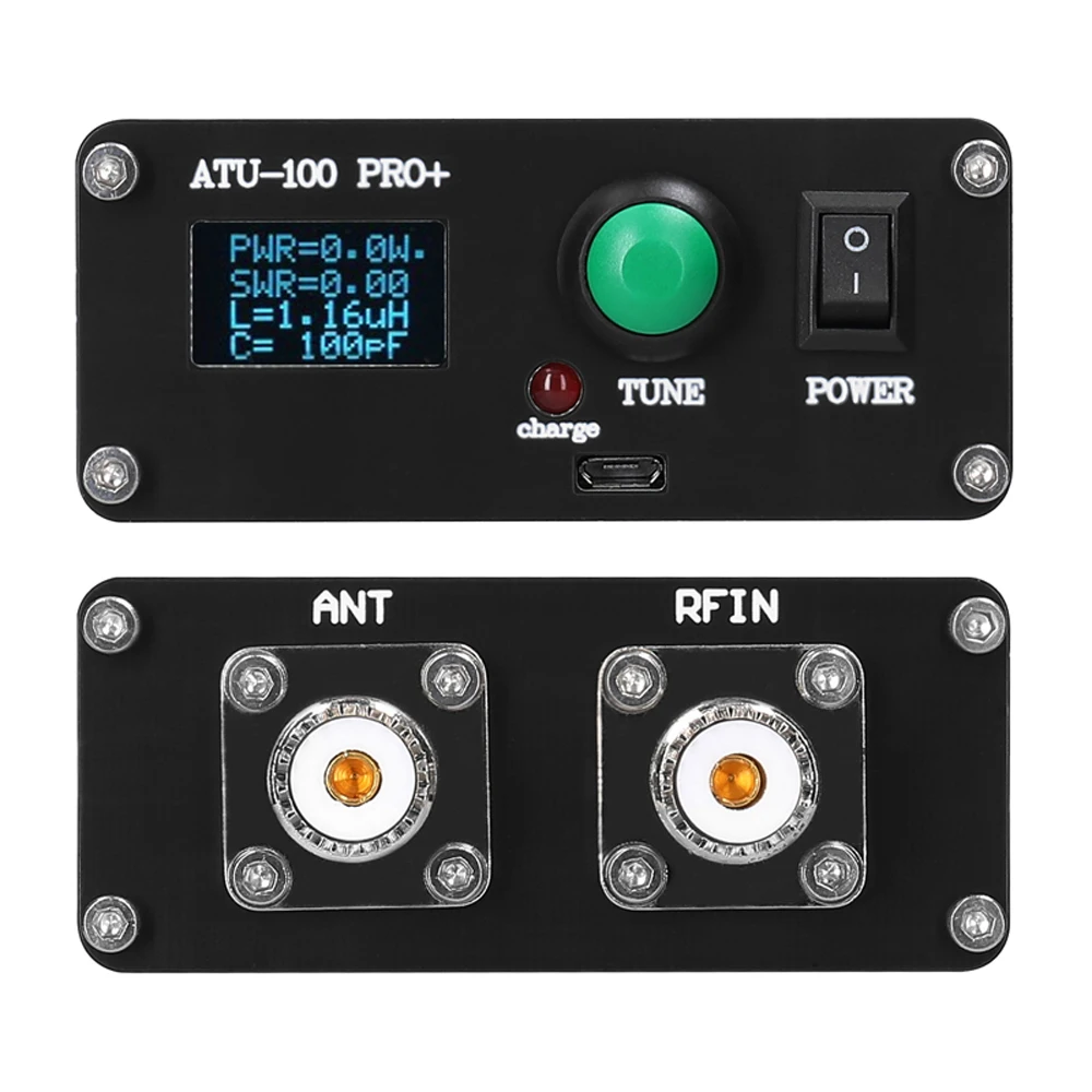 ATU-100 Pro + موالف هوائي أوتوماتيكي 100 وات 1.8 - 50 ميجا هرتز مع OLED وبطارية قابلة لإعادة الشحن