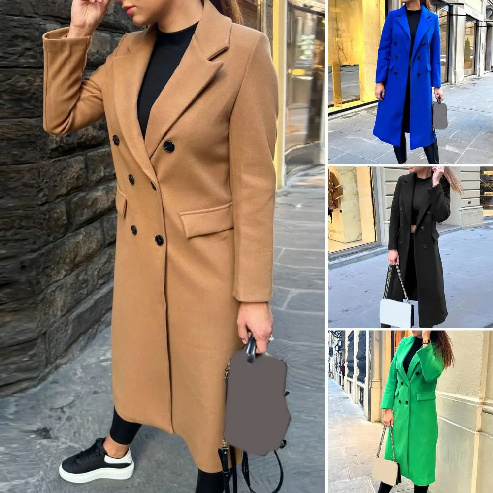 

Women Winter Coat Thick Solid Color Pocket Elegant Double-breasted Keep Warm Casual Cardigan Winter Overcoat For Shopping