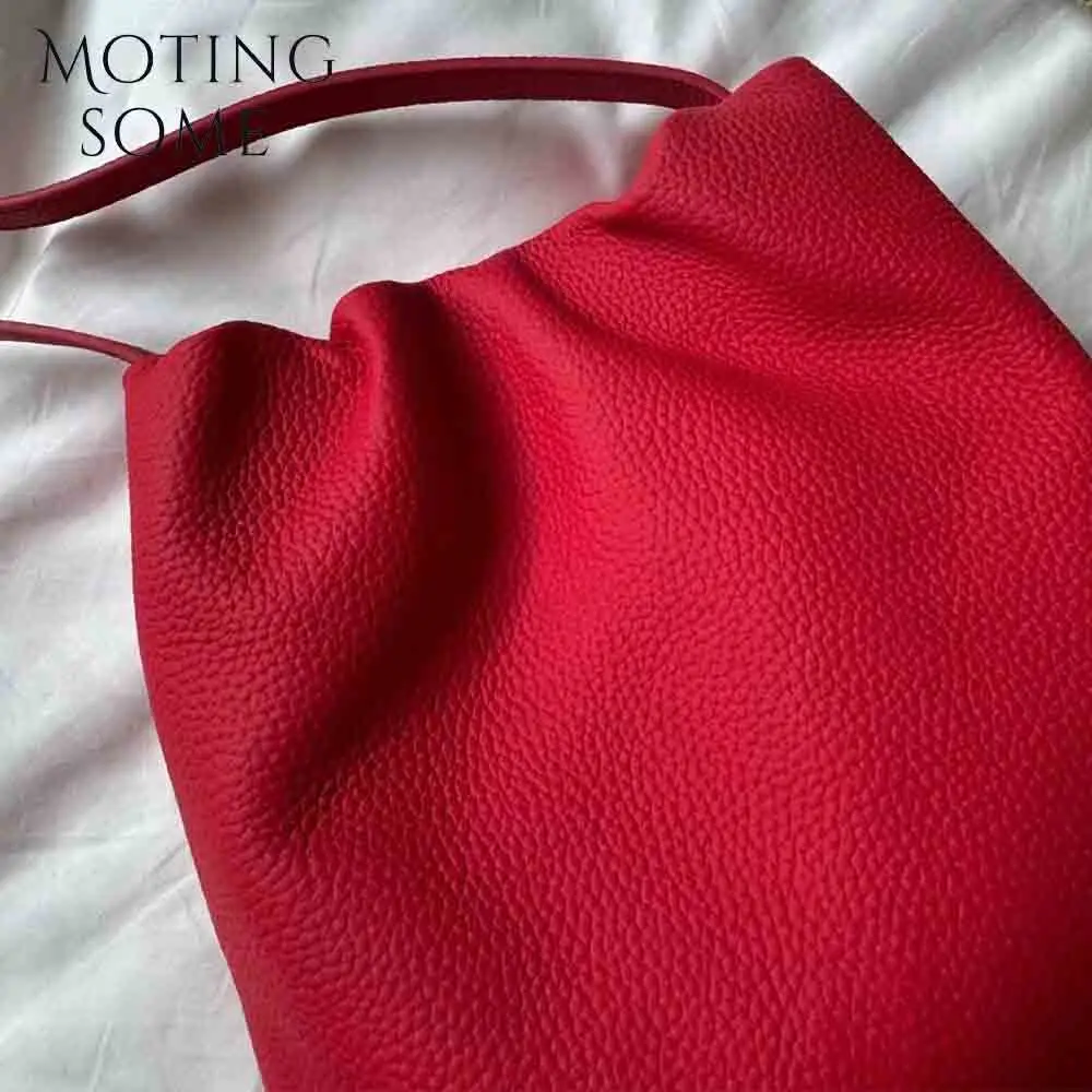 Motingsome Minimalism Soft Cloud Bag for Women Luxury Full Grain Cowhide Fashion Shoulder Pouch Retro Fold Handbag 2024 New