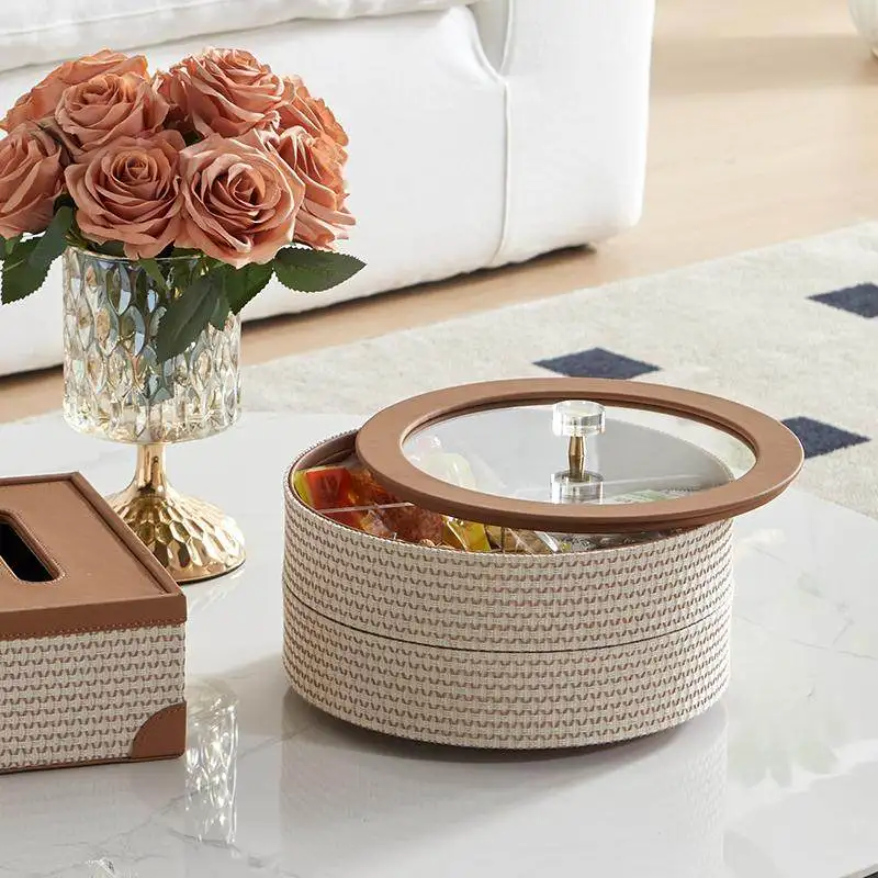 

Cream Aesthetic Rotary Candy Dish with Lid 2-Tier Snack Tray Organizer for Living Room Dustproof Storage Box with Compartments