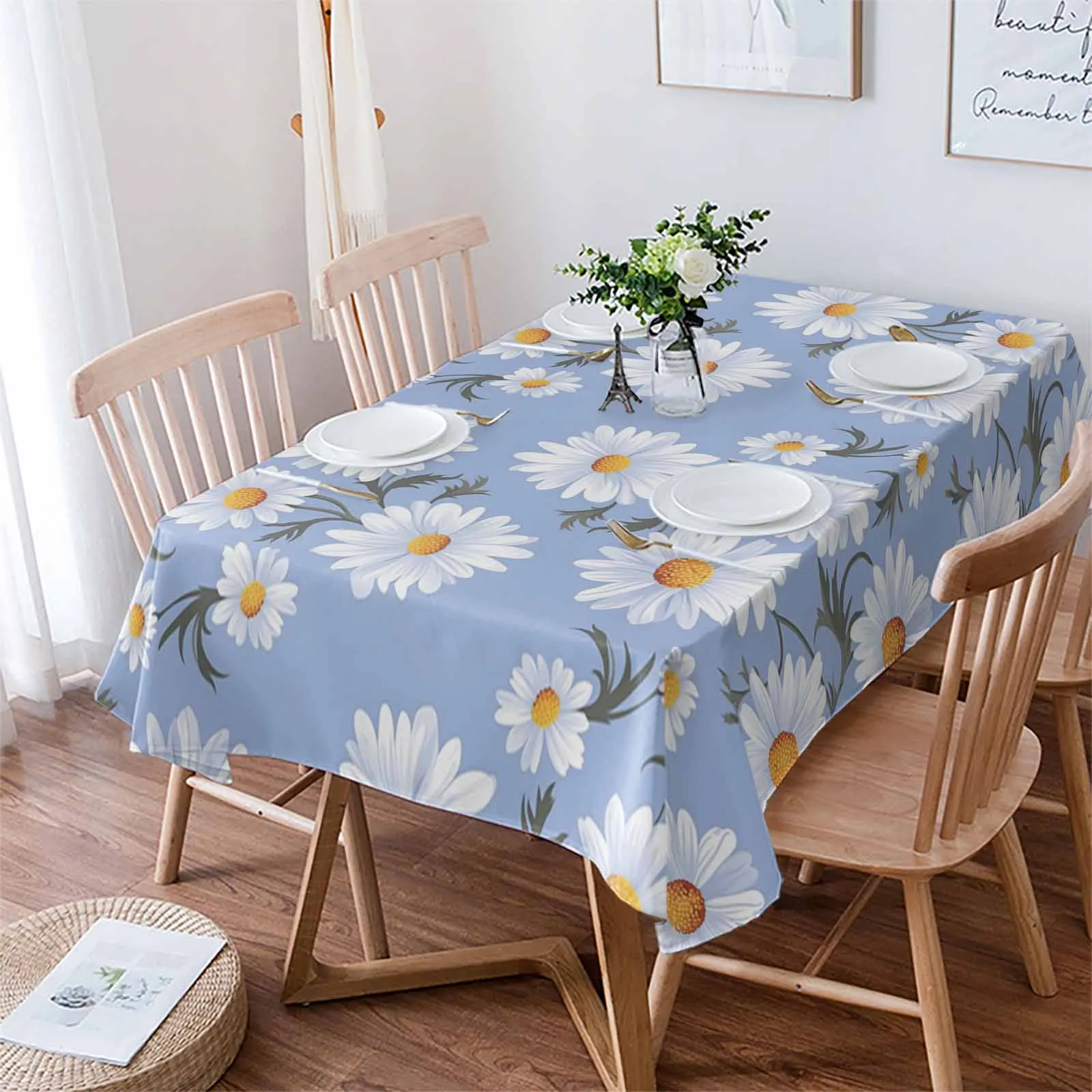 Hand-Painted Floral Chrysanthemum Minimalist Waterproof Tablecloth For Table Kitchen Decorative Coffee Cuisine Party Table Cover