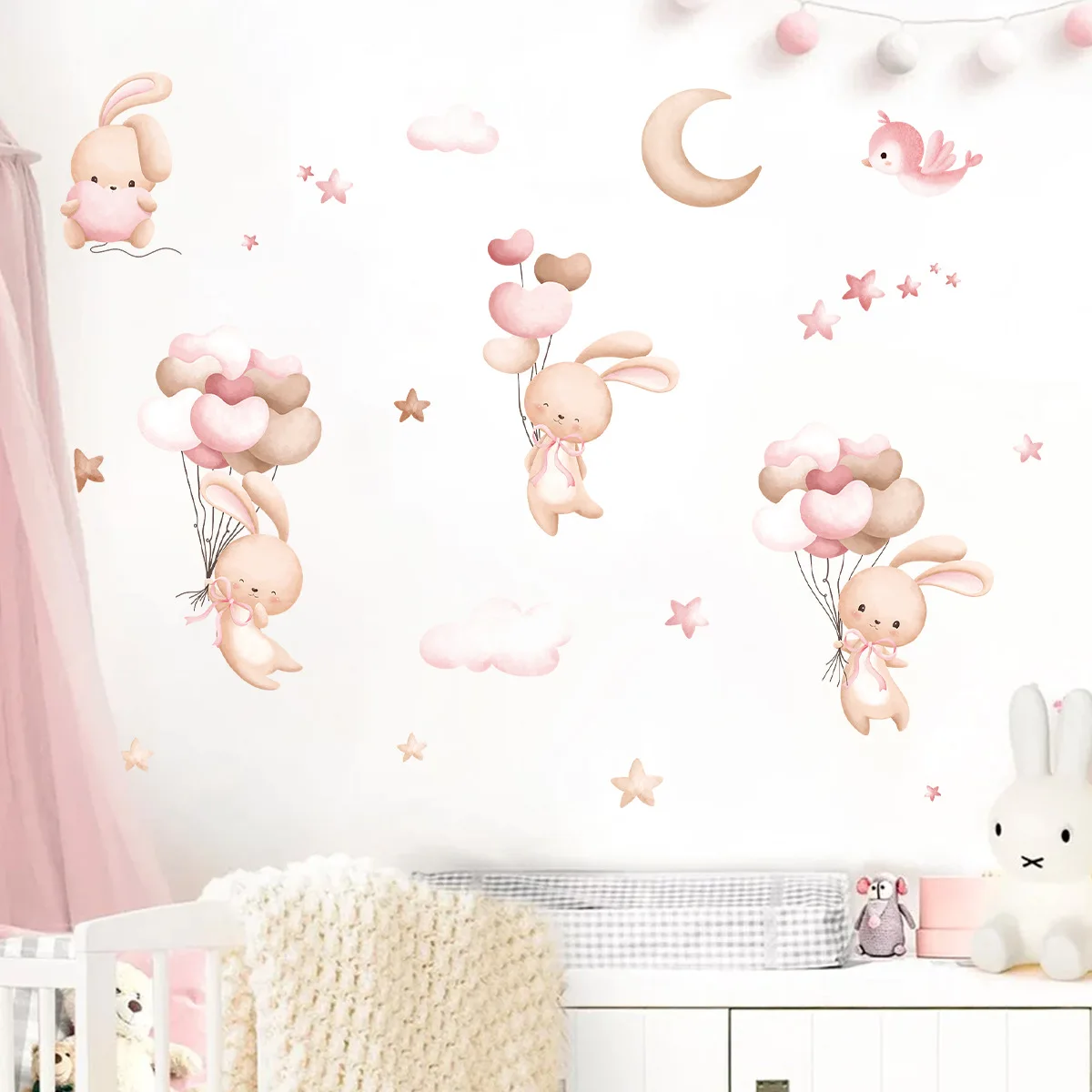 

Cartoon Cute Rabbit Balloon Animal Wall Stickers Removable for Kids Room Living Room Nursery Background Decoration Wall Decals