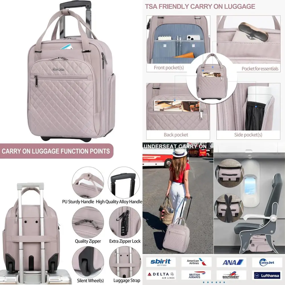 Lightweight Multi-functional Rolling Carry-On Bag with Wheels for Overnight Weekend Travel