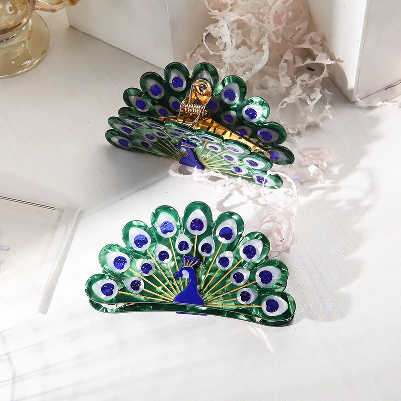 

Cartoon Exquisite Acetate Peacock Hair Claw Clip Original Design Peafowl Animal Hair Clip Princess Crab Fashion Hair Accessories