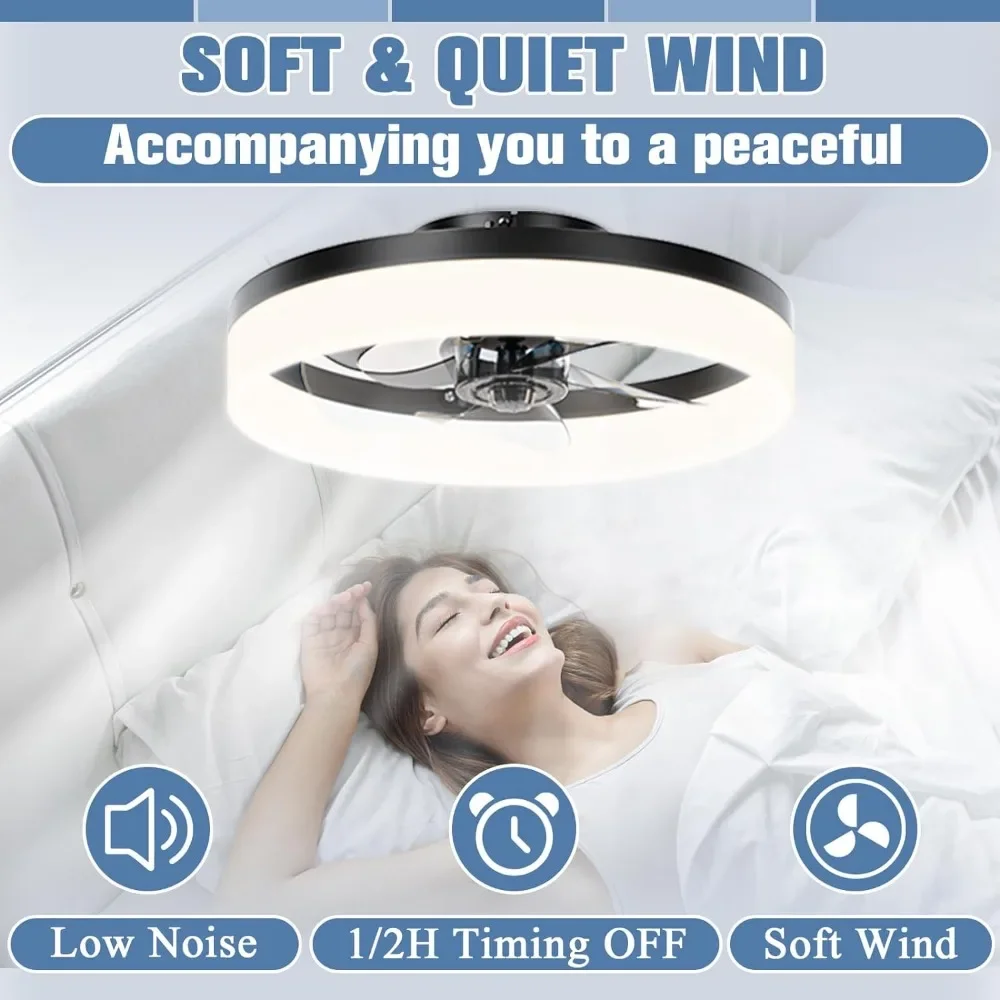 Ceiling Fans with Lights and Remote, 3000K-6500K Dimmable Bladeless LED Fan Light, 6 Speeds, Ceiling Fans