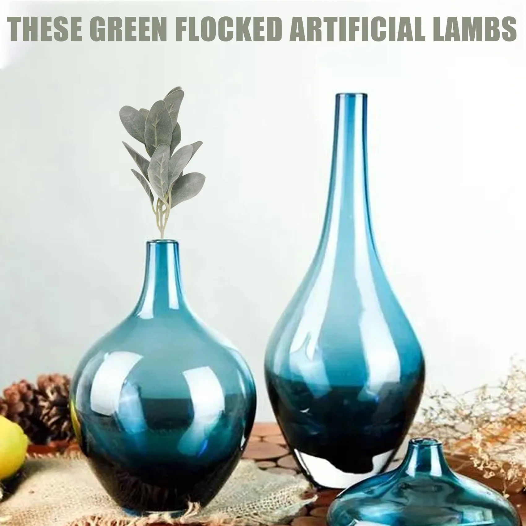 Новые 8 шт. искусственные флокированные листья ягненка, стебли, искусственные ветки ягненка, зеленые спреи для вазы, букета, венок
